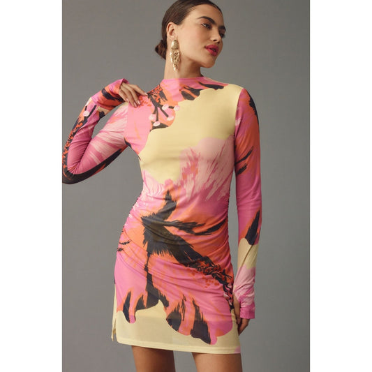 Farm Rio x Anthropologie Long-Sleeve Mock-Neck Mesh Mini Dress