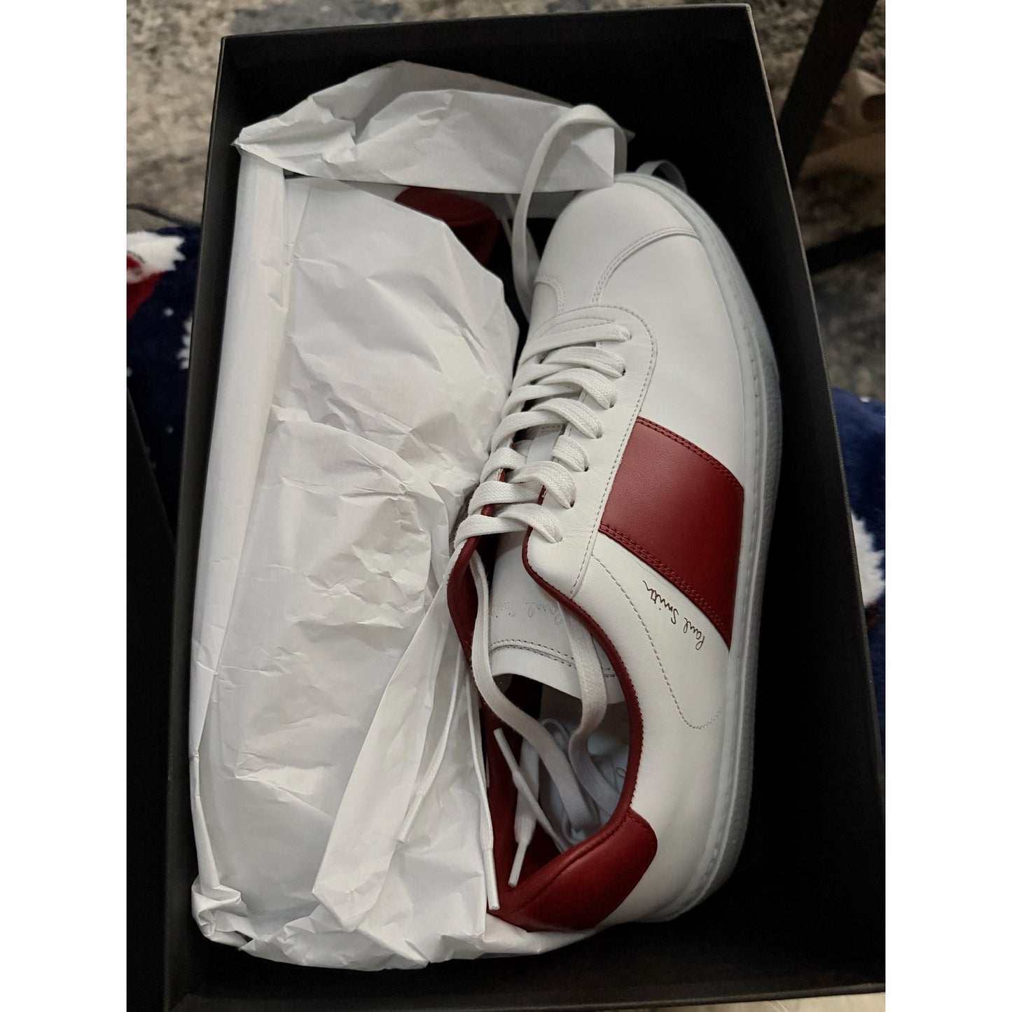 Paul Smith Unisex White and Red Leather Sneakers