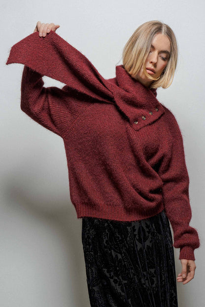 Urban Daizy Detachable Scarf Ribbed Knit Sweater Top