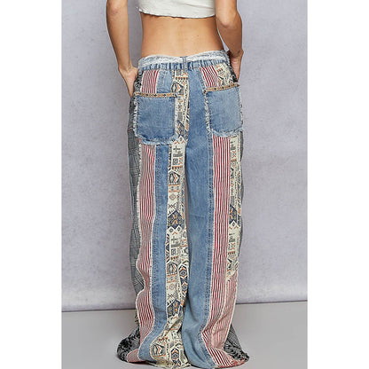 POL Patchwork Denim Wide Leg Jeans