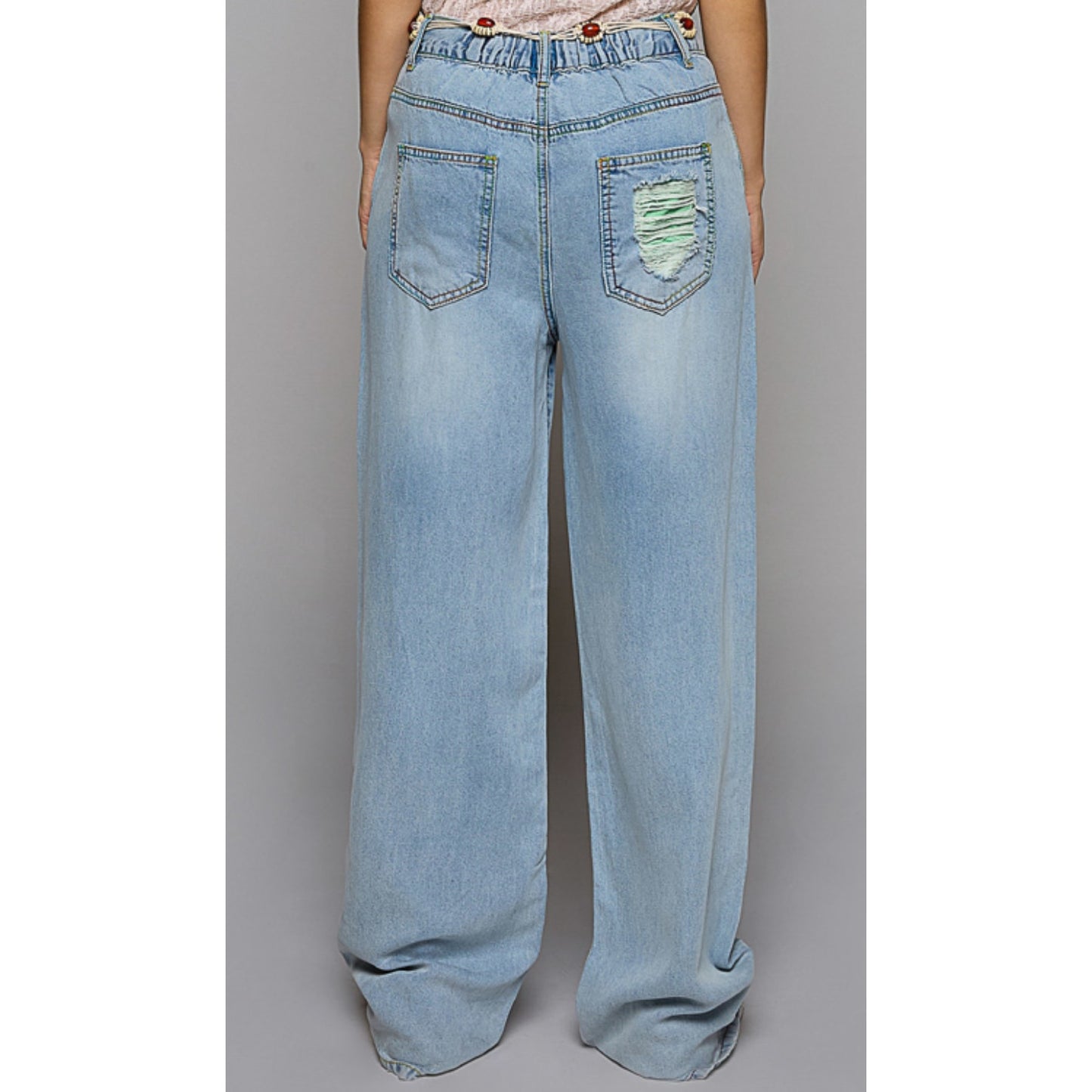POL Wide Leg Soft Denim Jeans with Patching