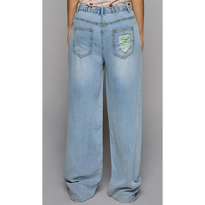 POL Wide Leg Soft Denim Jeans with Patching
