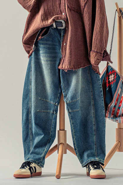 Urban Daizy Light Dirty Wash Barrel Leg Jeans