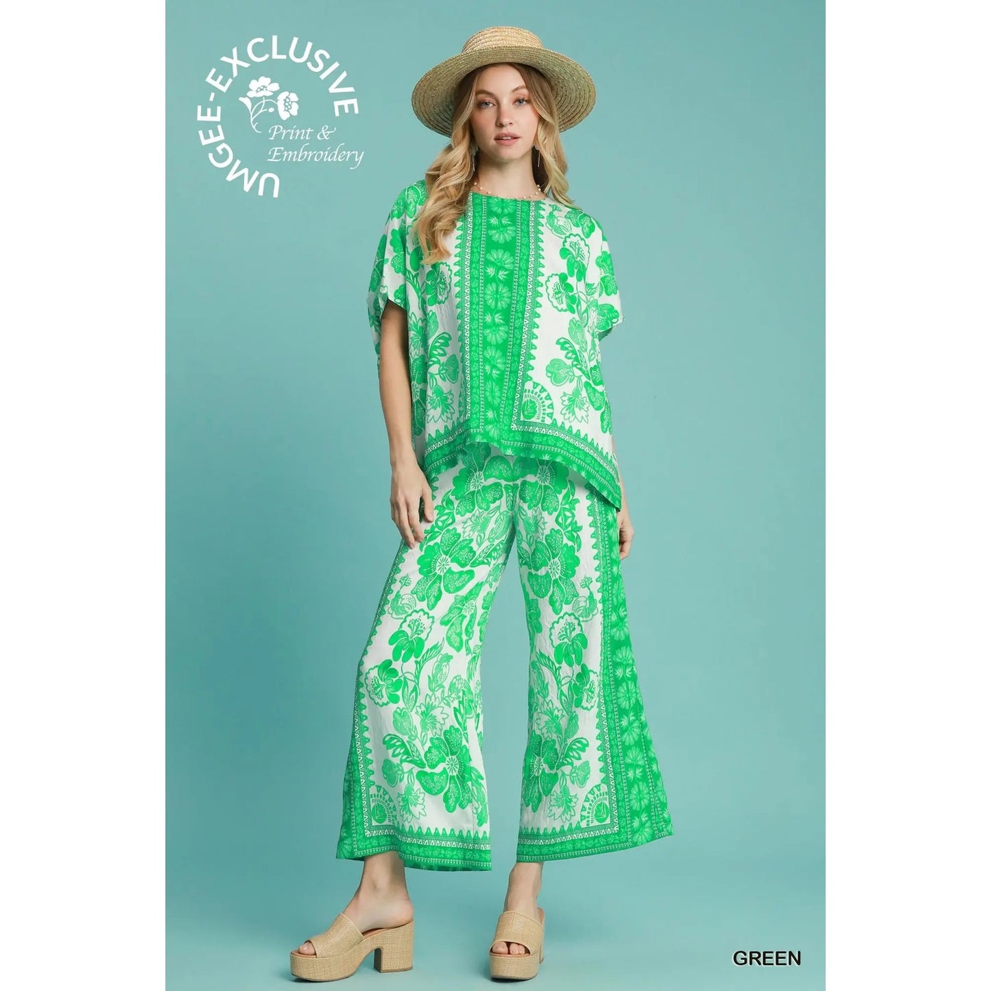 Umgee Green Floral Oversized Boho Top