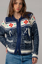 Urban Daizy Floral Yoke Zip-Up Knit Cardigan