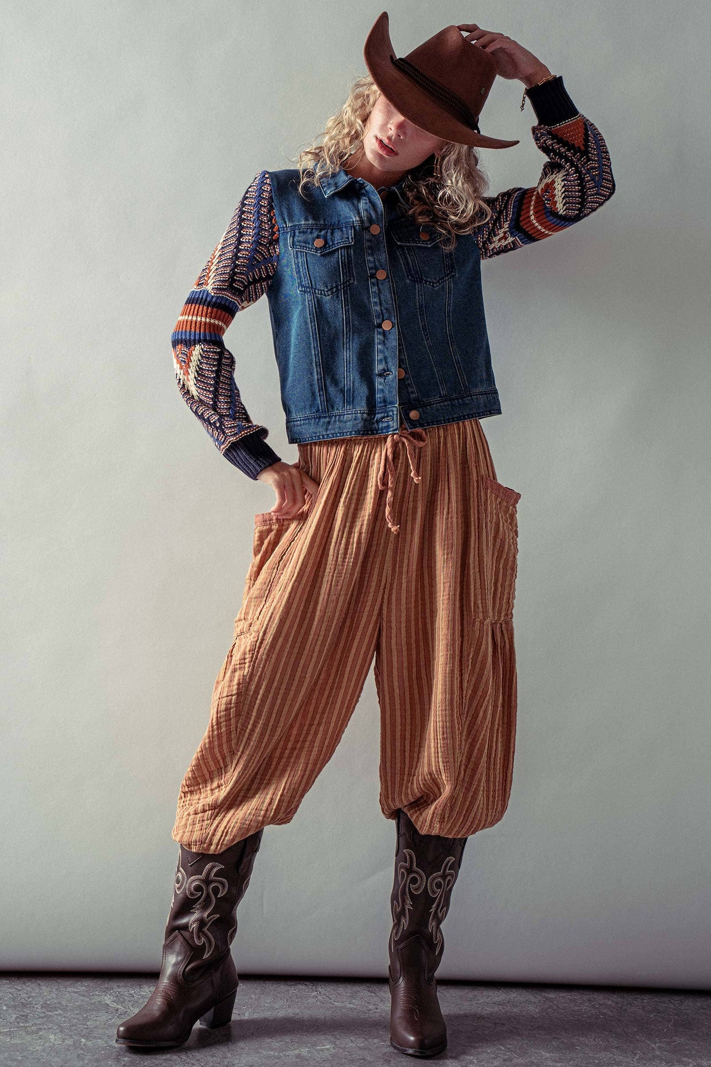 Urban Daizy Knit Sleeves Denim Jacket