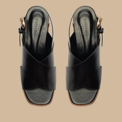 FARM Rio Black Cross Flower Wedge Sandal