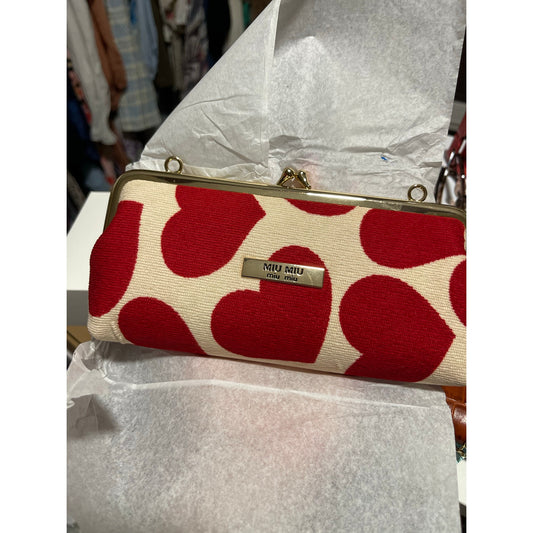 Miu Miu Red Heart Clutch Pochette w/ Gold Chain - Brand New in Box