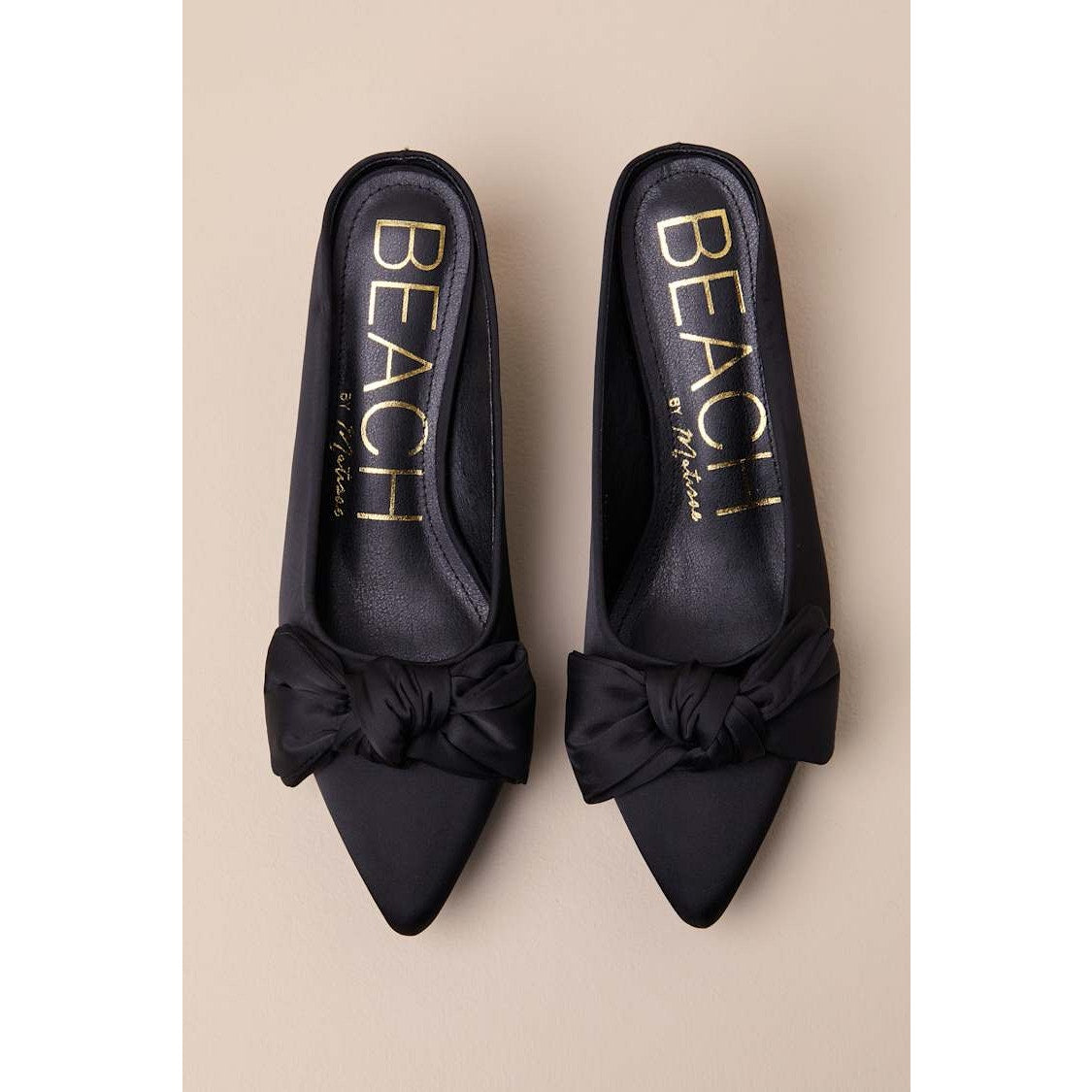 Beach by Matisse Bow Black Satin Kitten Heel Mule Pumps