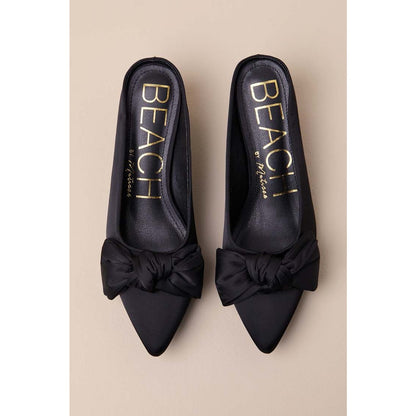 Beach by Matisse Bow Black Satin Kitten Heel Mule Pumps