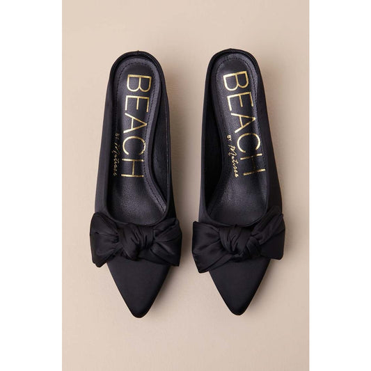 Beach by Matisse Bow Black Satin Kitten Heel Mule Pumps