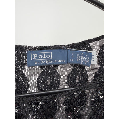 Polo Ralph Lauren Women's Black Sequined Mesh & Jersey Bodysuit