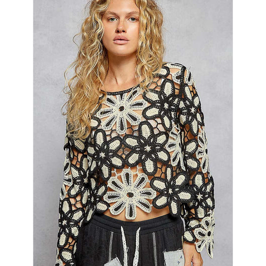 POL Black & Ivory Crochet Top