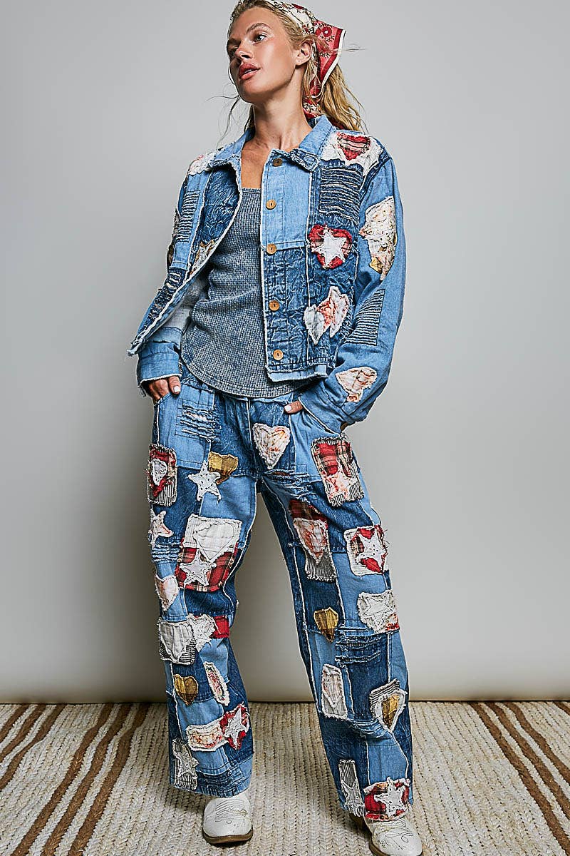 Pol Clothing Artisan Patchwork Denim Handcrafted Appliqué Vintage Jacket
