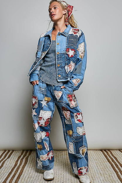 Pol Clothing Artisan Patchwork Denim Handcrafted Appliqué Vintage Jacket
