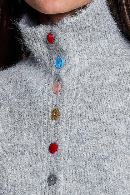 Pol Clothing - Chic Collar Button Knit Cardigan Cozy Oversized Sweater SALE