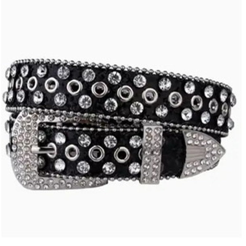 Black Rhinestone Studded Belt