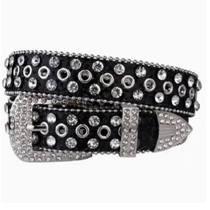 Black Rhinestone Studded Belt