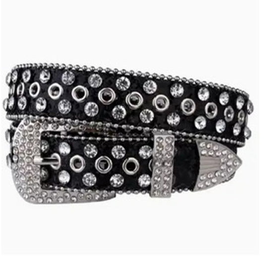 Black Rhinestone Studded Belt