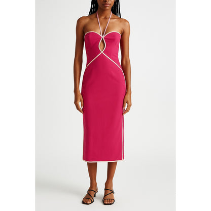 Farm Rio Hot Pink Contrast Detail Center Cutout Midi Dress