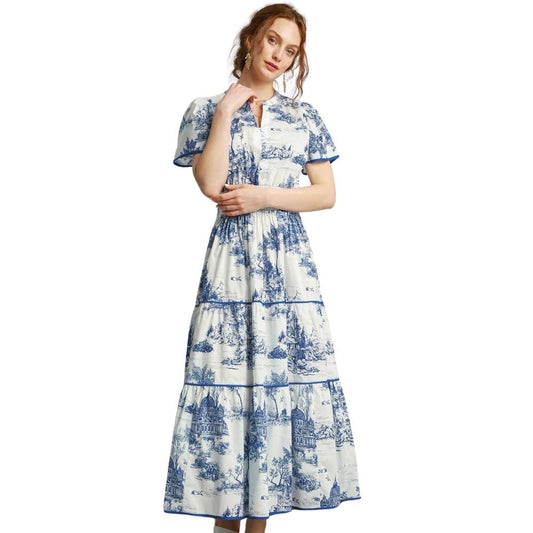 Umgee Scenic Toile Smocked Waist Maxi Dress