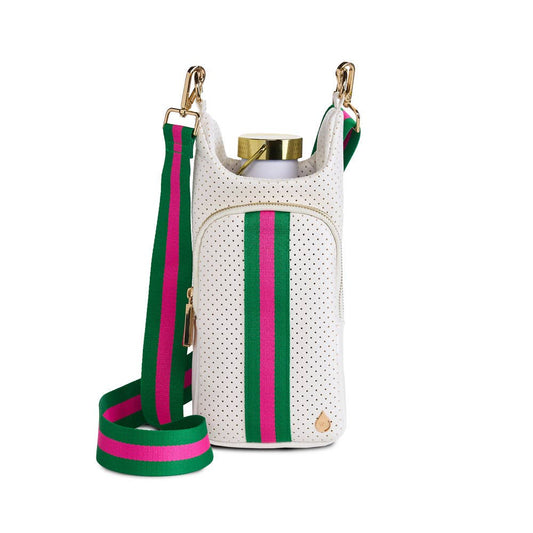 WanderFull - White Coated Perforated Neoprene HydroBag® with Pink/Green Stripe