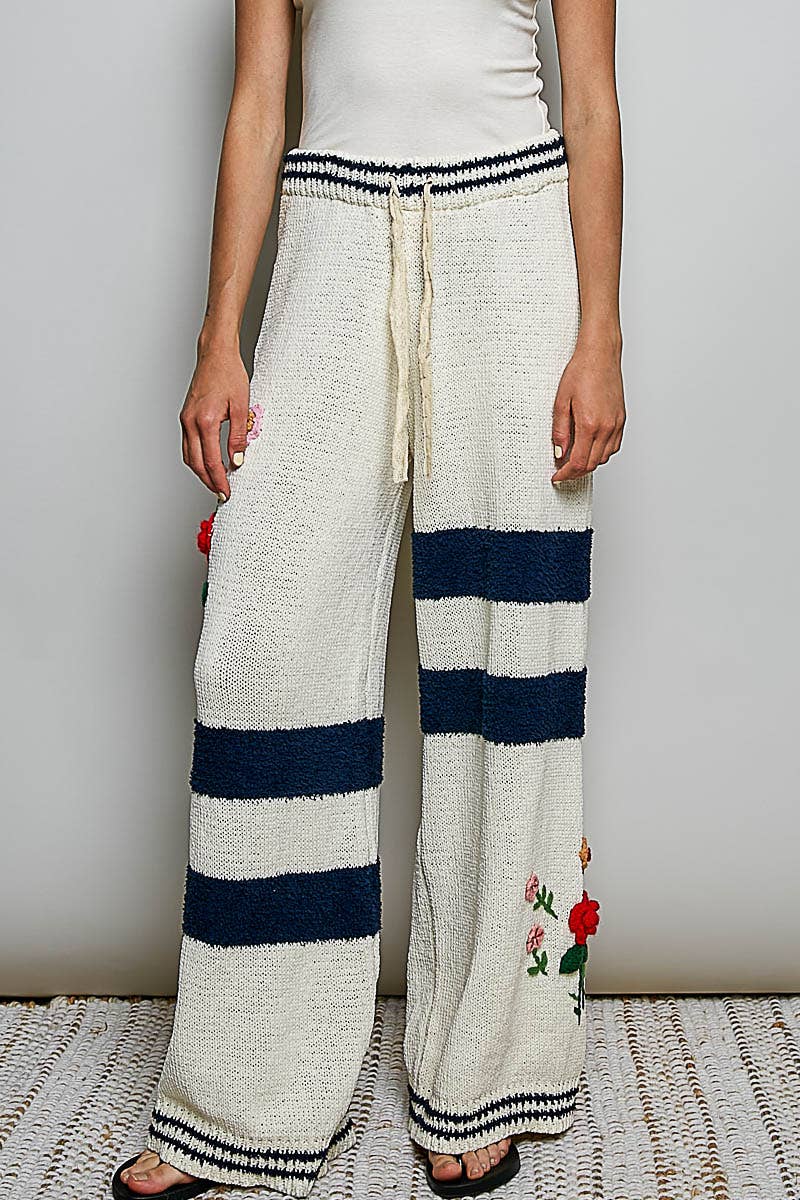 POL Clothing Striped Pattern 3D Embroidered Chenille Sweater Pants