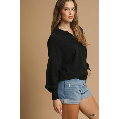 Umgee Black Linen Pullover Blouse