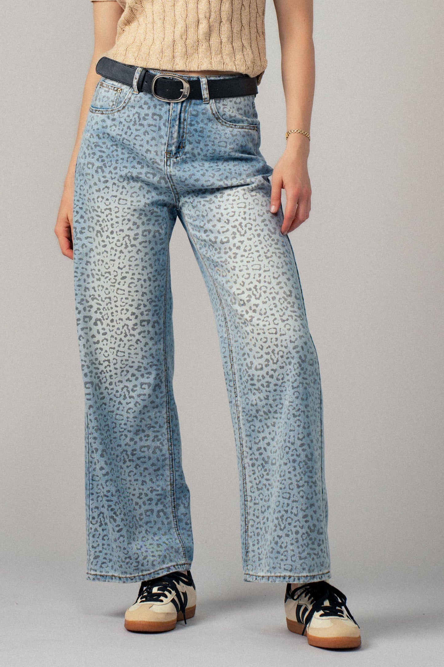 Urban Daizy Leopard Print Wide-Leg Denim Pants