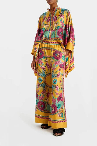 Rosa Clothing - Bohemian floral printed kimono top set