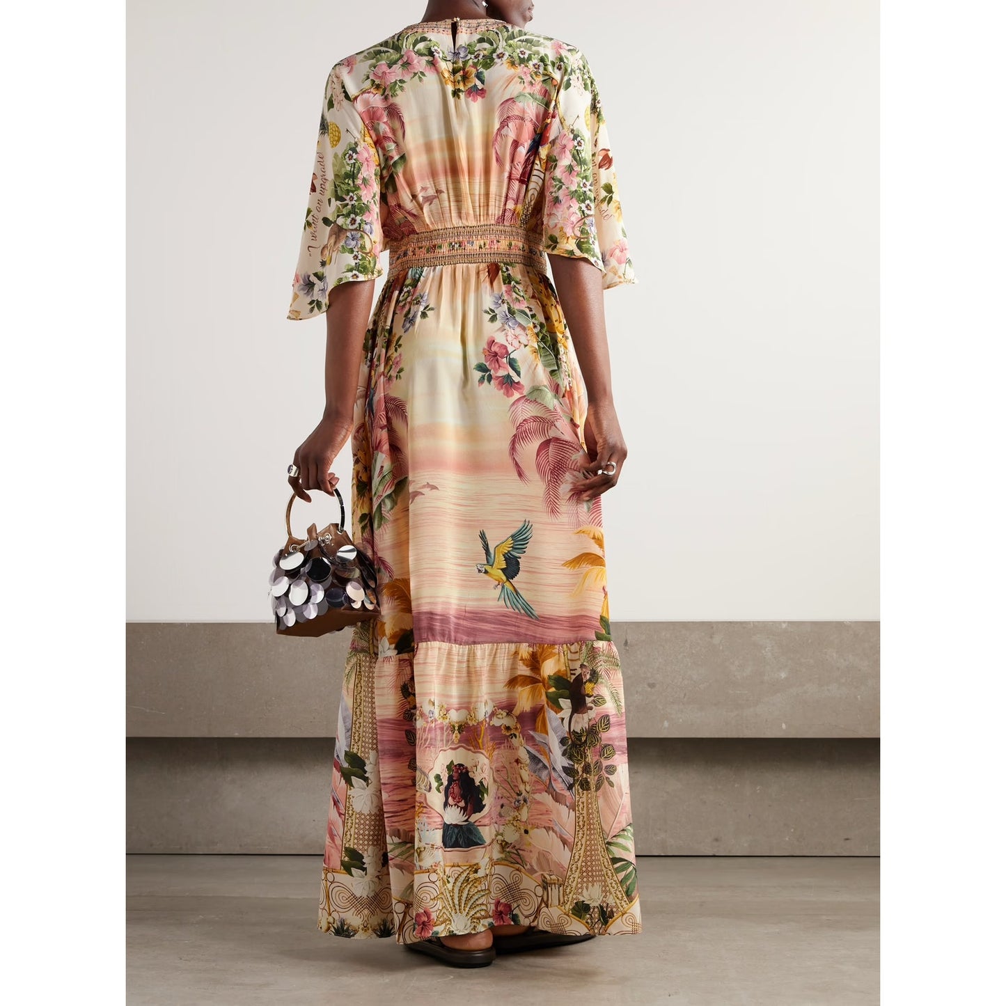 Camilla White Lotus Crystal-Embellished Silk/Satin Maxi Dress