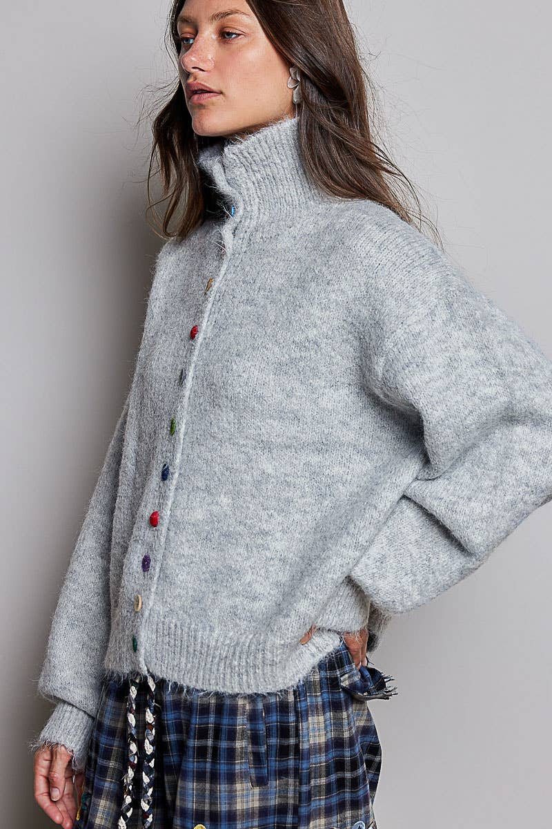 Pol Clothing - Chic Collar Button Knit Cardigan Cozy Oversized Sweater SALE