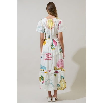 SugarLips Zahra Island Palmer Poplin Tiered Maxi Dress
