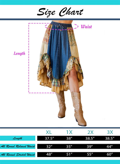 Young Threads Western Boho Chic: Patchwork Midi Skirt