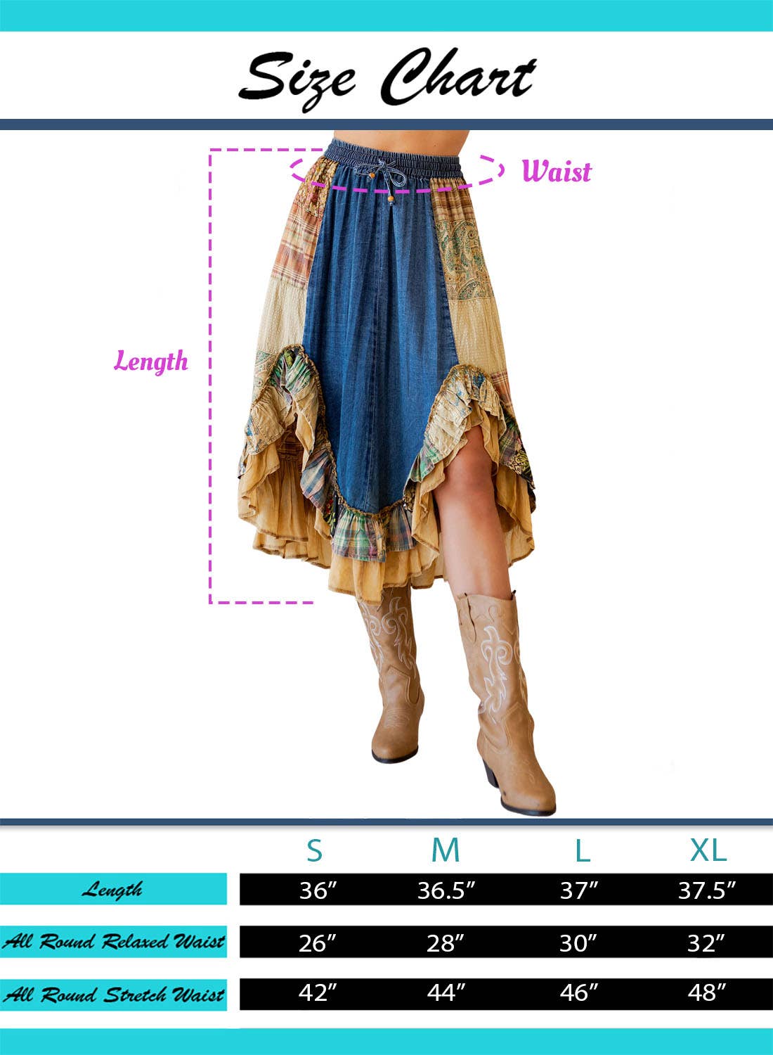 Young Threads Western Boho Chic: Patchwork Midi Skirt