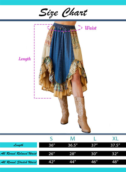 Young Threads Western Boho Chic: Patchwork Midi Skirt
