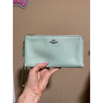 Coach Porch Blue Double Zip Wallet