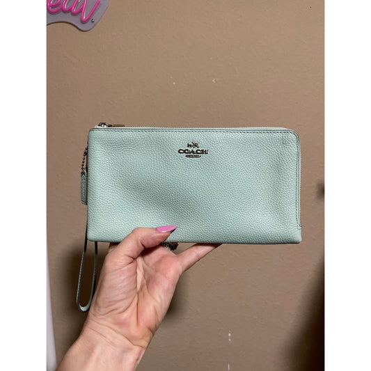 Coach Porch Blue Double Zip Wallet