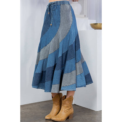 Young Threads Mid-Length Denim Skirt With Asymmetrical Panels