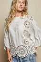 Pol Clothing - Round neck short sleeve floral embroidery top