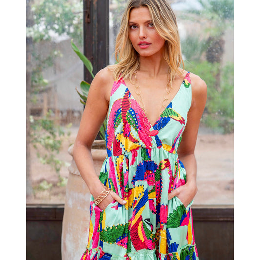 Gold & Silver Paris Parrot Maxi Dress