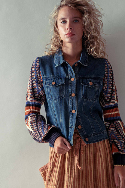 Urban Daizy Knit Sleeves Denim Jacket