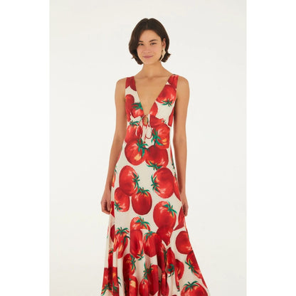 Farm Rio Tomato Printed Pointed Dress