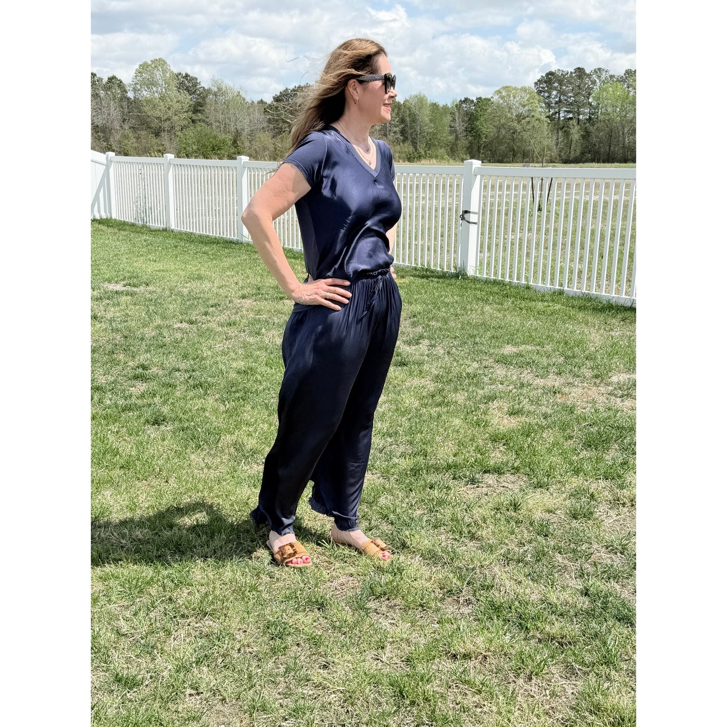 Scandal Italy Navy Alina V-Neck Top
