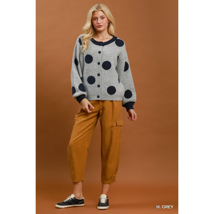 Umgee Polka Dot Button Down Knit Cardigan Sweater