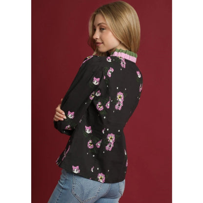 Umgee Abstract Floral Bunch Print Ruffle Blouse