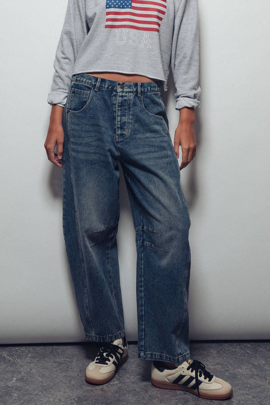 Urban Daizy Light Dirty Wash Barrel Leg Jeans