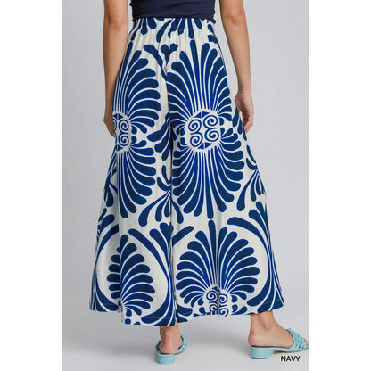 Umgee Navy Tropical Swirl Wide Leg Pants