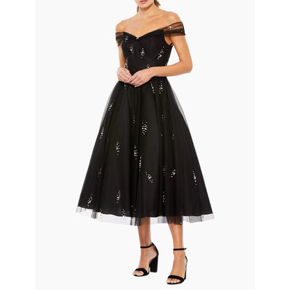 Mac Duggal Embellished Off-The-Shoulder Midi-Dress