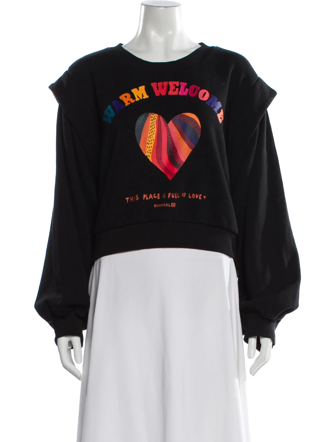 Farm Rio Black "Warm Welcome" Graphic Print Crew Neck Sweatshirt